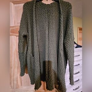 Cozy Popcorn Knit Olive Green Women's Cardigan Sweater Size Medium